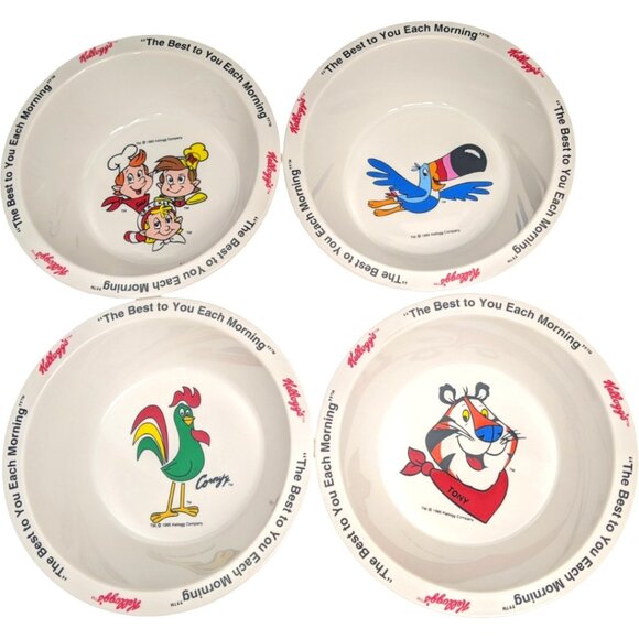 Kellogs Cereal Bowls Plastic Tony The Tiger Toucan Sam Corny Snap 1995 Vtg - Picture 1 of 16